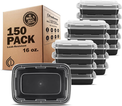Freshware Meal Prep Containers [50 Pack] 1 Compartment with Lids, Food Storage Containers, Bento Box, BPA Free, Stackable, Microwave/Dishwasher/Freezer Safe (28 oz)