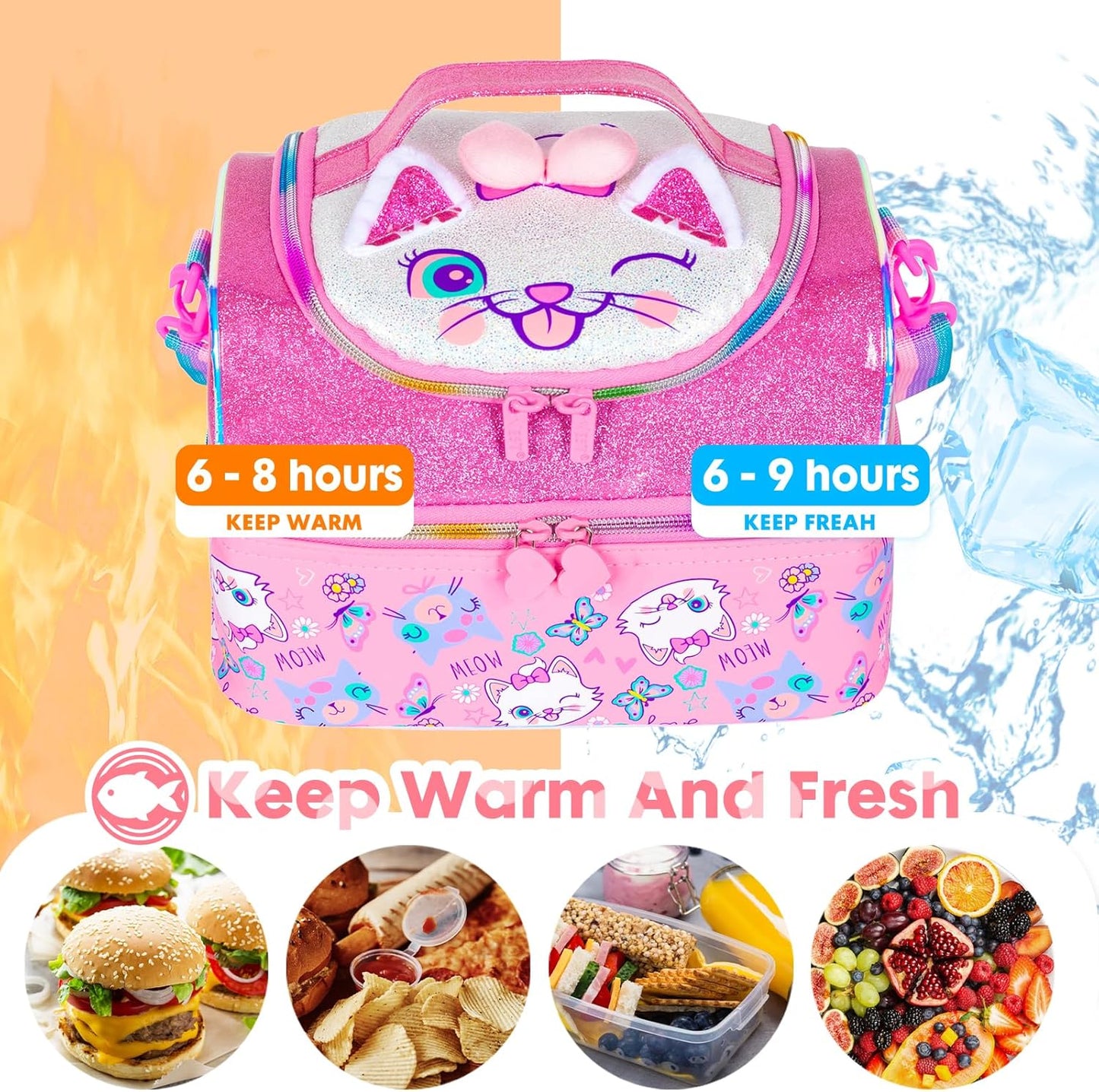 Kids Double Decker Cooler Insulated Lunch Bag, Back to School Large Meal Tote for Boys, Girls, Men, Women, with Adjustable Strap, Soccer
