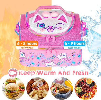 Kids Double Decker Cooler Insulated Lunch Bag, Back to School Large Meal Tote for Boys, Girls, Men, Women, with Adjustable Strap, Soccer