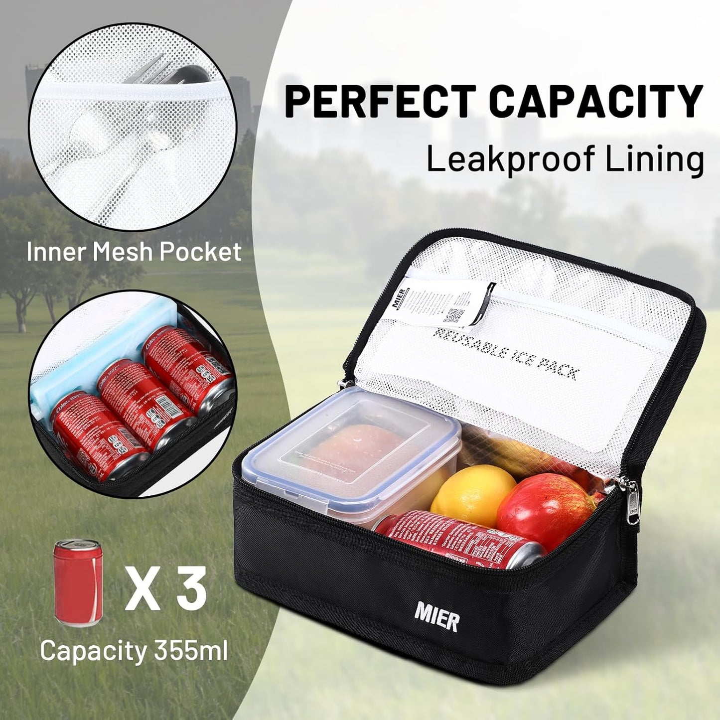 MIER Small Lunch Bag for Kids & Adults Compact Insulated Lunch Box Portable Thermal Mini Cooler for Work School Travel, Bluesteel