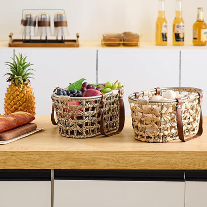 Egg Baskets for Collecting Fresh Eggs Farmhouse Handmade Wicker Hyacinth Egg Collecting Basket with Handle