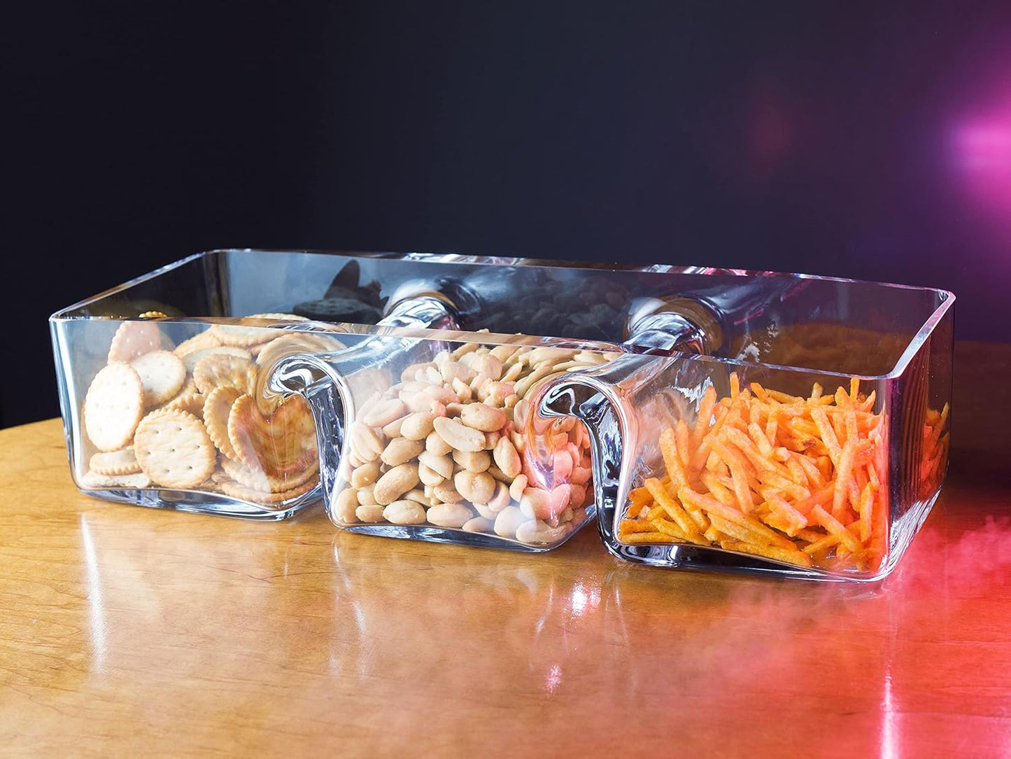 Glass - Sectional - Relish - Divided -Dish - Tray - 3 Part - Rectangular - for Nuts, Chocolate, Fruit or Candies - 12" Long - Made in Europe - by Barski