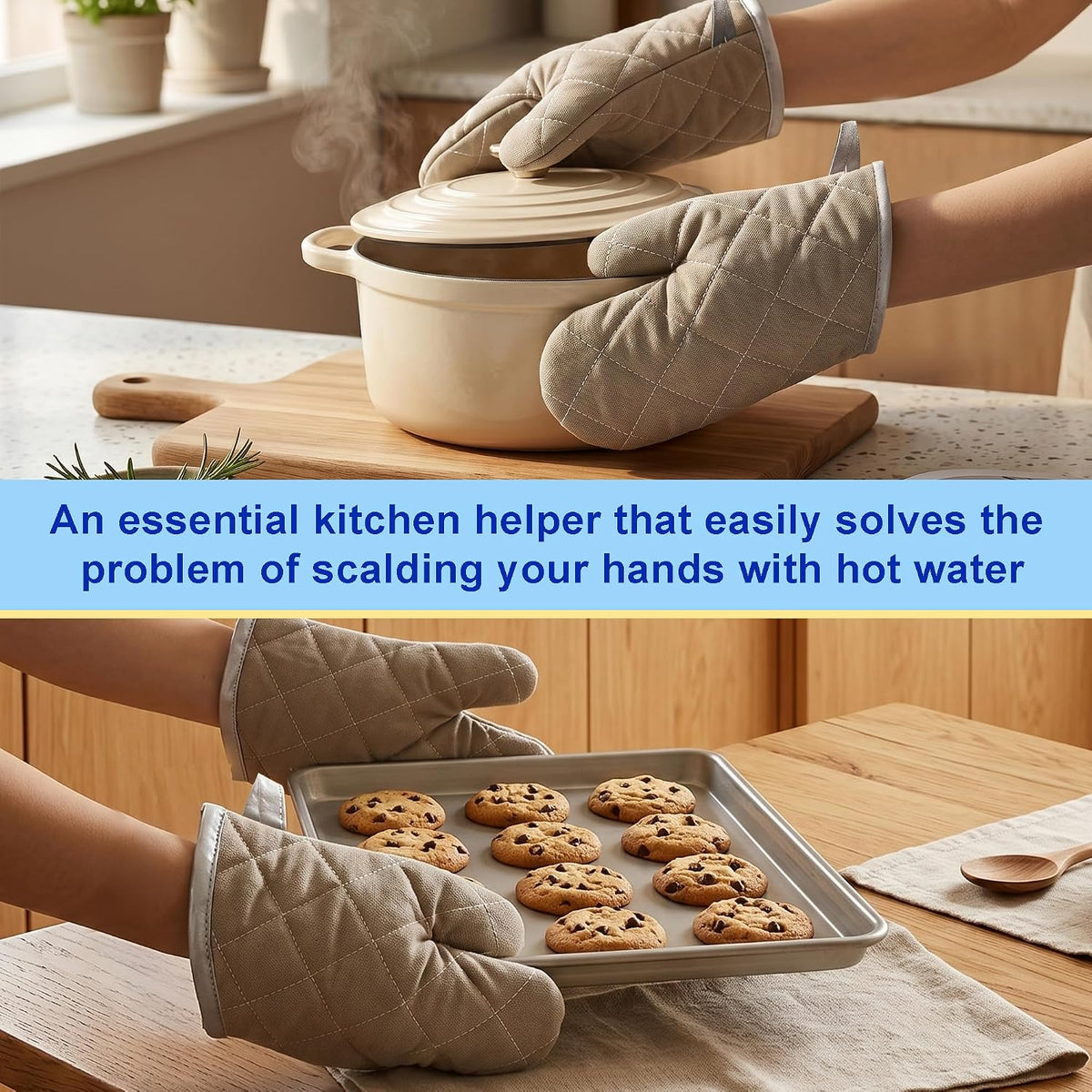 ARCLIBER Grey 13" Quilted Oven Mitts 1 Pair Flame Heat Resistant