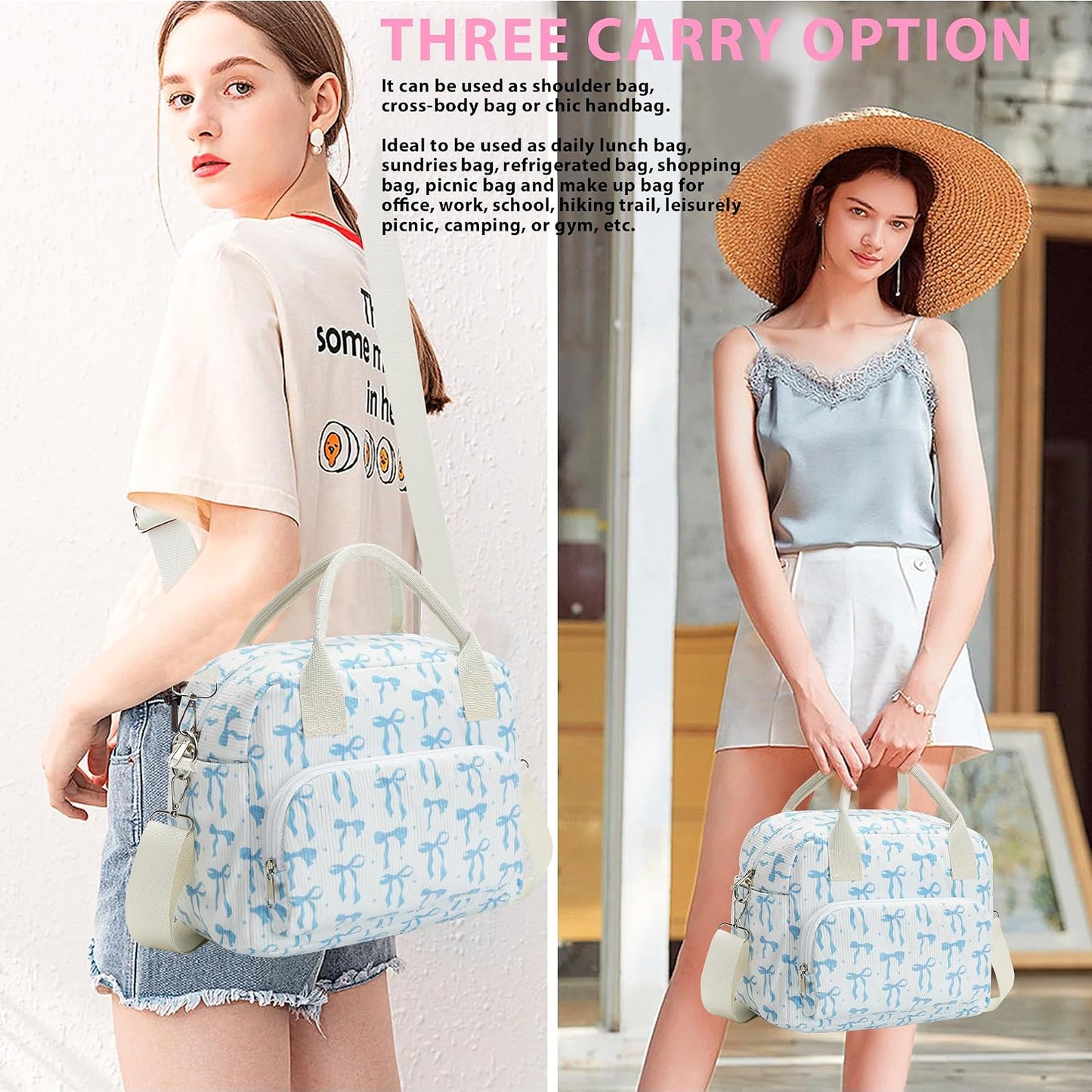 RLGPBON Insulated Lunch Bag Teen Girls, Preppy Lunch Box Large Insulated Lunch Bag Reusable Lunch Tote Bag, Preppy LunchBag for Girls School Travel Picnic