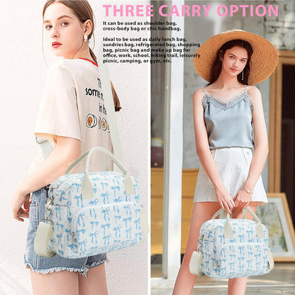 RLGPBON Insulated Lunch Bag Teen Girls, Preppy Lunch Box Large Insulated Lunch Bag Reusable Lunch Tote Bag, Preppy LunchBag for Girls School Travel Picnic