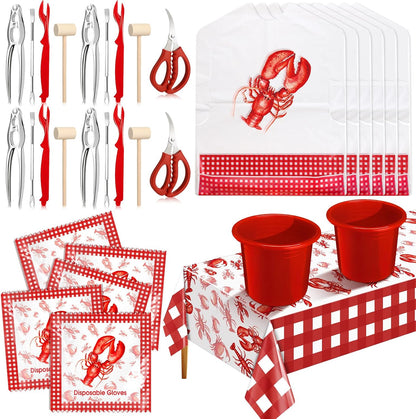 61 Pcs Seafood Tools Set Plastic Crawfish Tablecloth Lobster Bibs