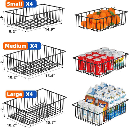 Simple Trending 6 Pack Large Wire Baskets for Organization, Metal Pantry Storage Baskets for Cabinet, Kitchen, Garage, Bathroom, Black
