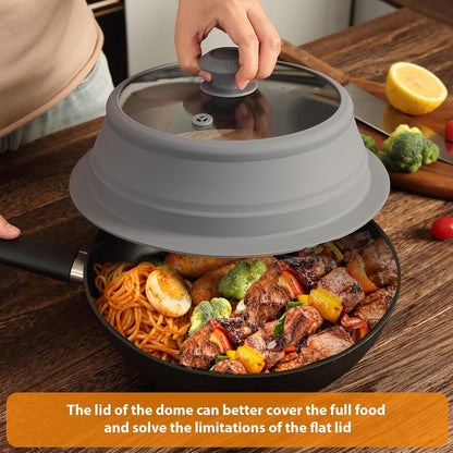Collapsible Microwave Splatter Lid with Vented Tempered Glass Cover Wok Lid for Microwave Safe, Stockpot Steamer Pot Pan Round Bowl 6" 7" 8" 9" 10" 11" 12" Universal Multifunction Silicone Cover