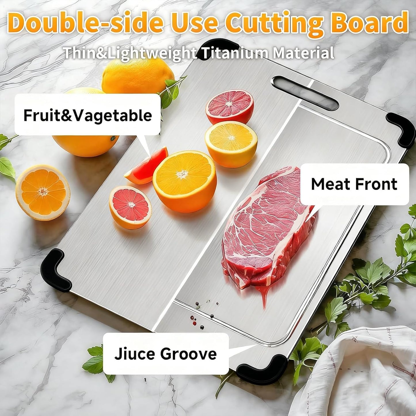3-Piece Titanium Cutting Board Set with Dual-Stage Knife Sharpener,Double Sided Food-Grade Chopping Board,Non-Slip Feet,Deep Juice Groove,Heavy Duty,Hygienic & Dishwasher Safe Kitchen Chopping Boards