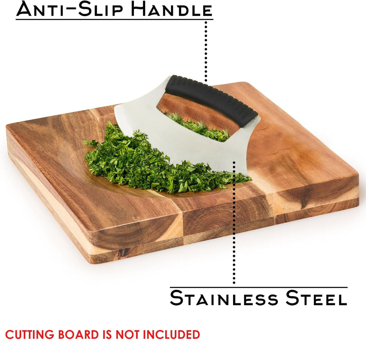 KAYCROWN Mezzaluna Knife Pizza Cutter Salad Chopper - Stainless Steel Sharp Rocker Ulu Knife with Protective Cover for Cutter Pizza, Meat, Vegetables, Herbs, Salad
