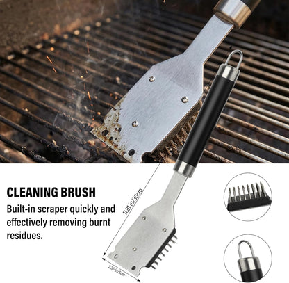 Yekale BBQ Grill Accessories Set, Grill Tools Grilling Accessories Grilling Gifts for Men - Spatula, Fork, Brush, Tongs & Cleaning Brush - Outdoor Barbecue Utensils Gifts for Men Dad Him (Sliver)