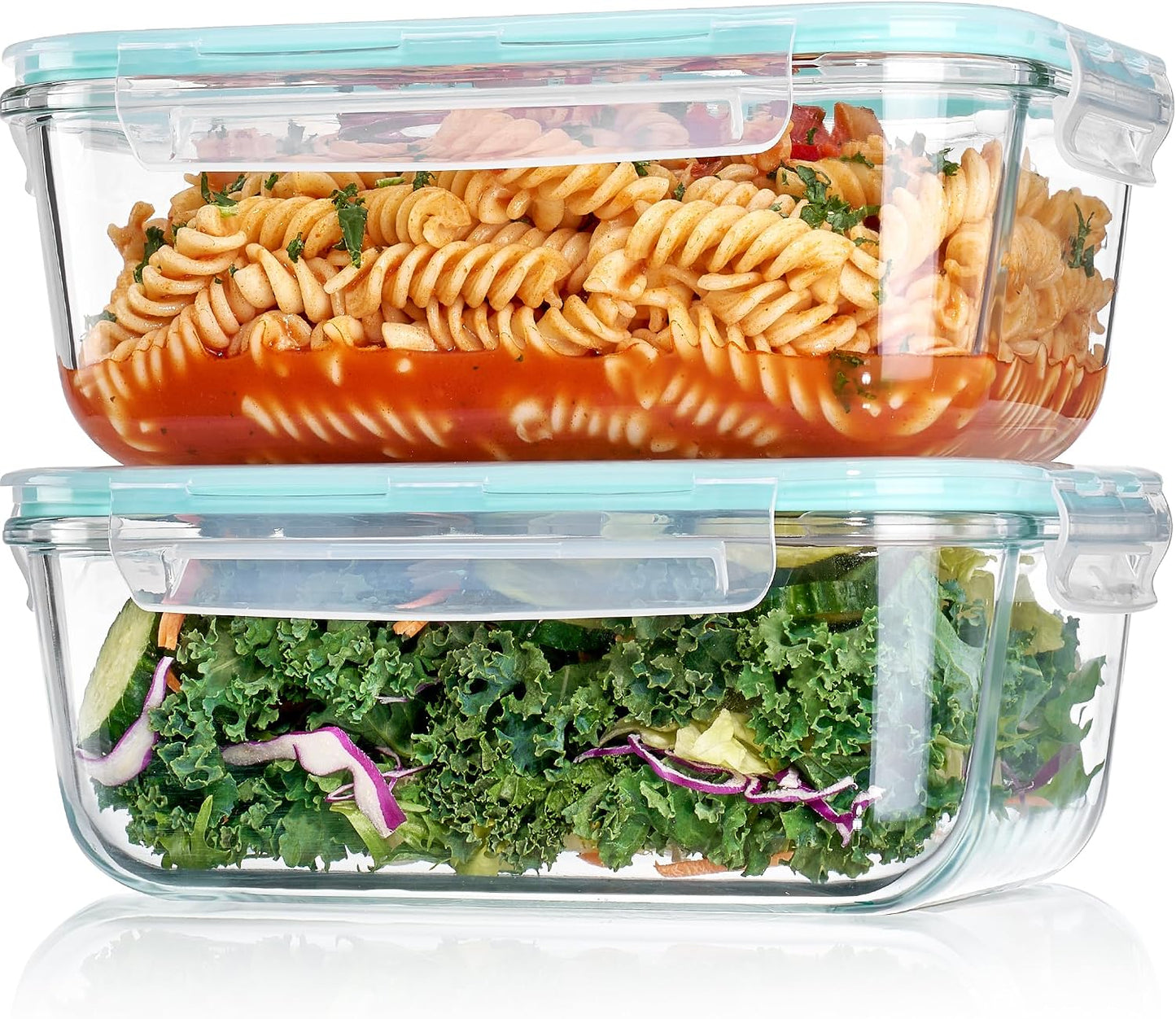 Vtopmart 2Pack 1860ml/63oz Large Glass Storage Containers with Lids, Meal Prep Food Container Set with Snap Airtight Lid for Baking, Microwave, Oven, Leak Proof, for Freezer, Dishwasher, Grey