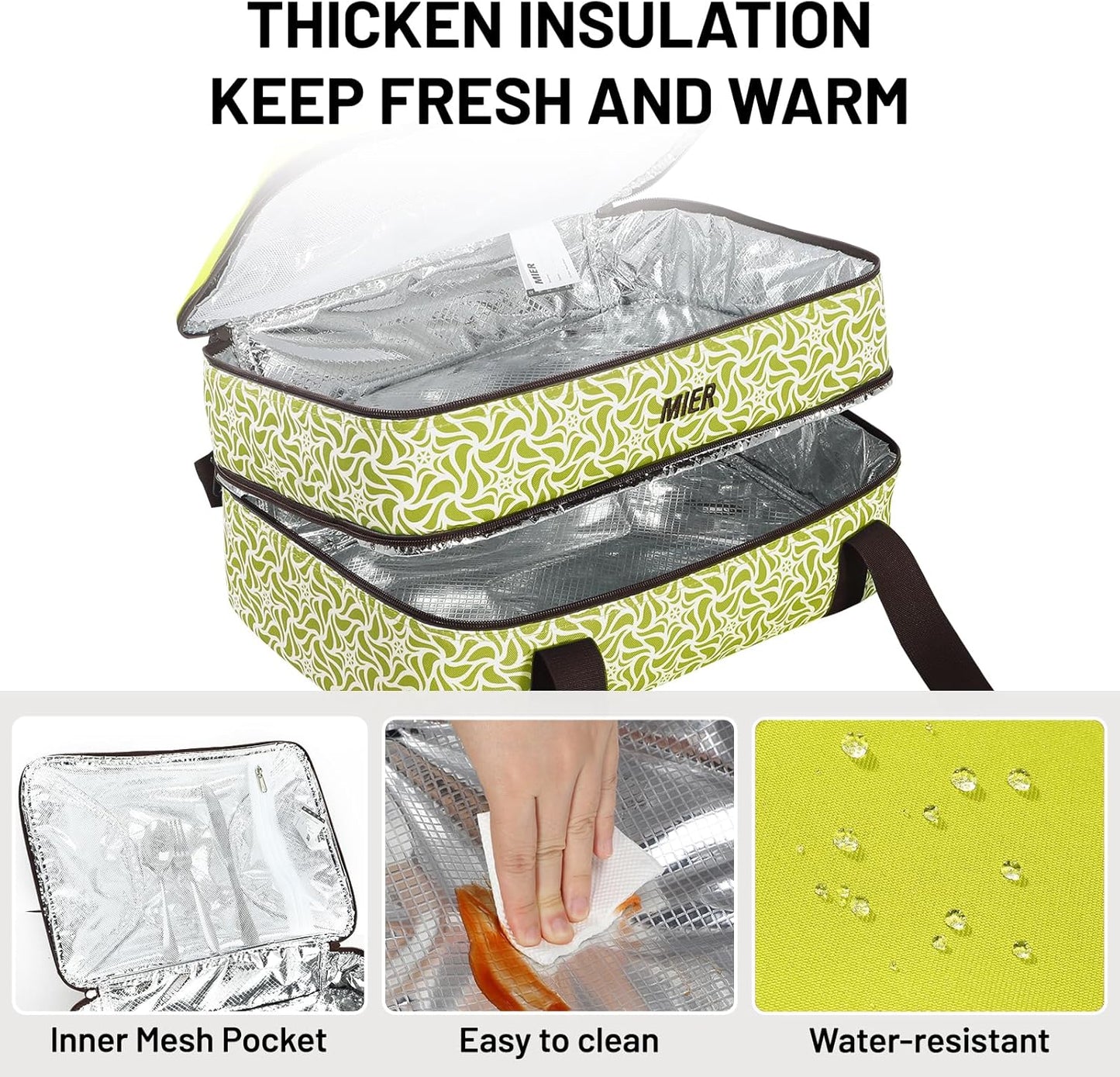 MIER Insulated Casserole Carrier for Hot or Cold Food Thermal Food Carrier Bag for Lasagna Potluck Parties Picnic Cookouts, Fits 9"x13" Baking Dish/Foil Pan, Red