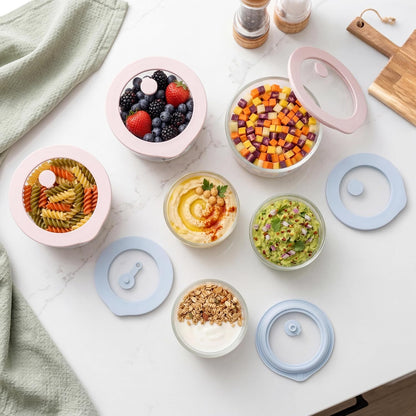 Urban Green Glass Food Container Set with Glass Lid, 5 Pack, Meal Prep Containers with Silicone Framed Airtight Lid, Leakproof, 100% Plastic Free