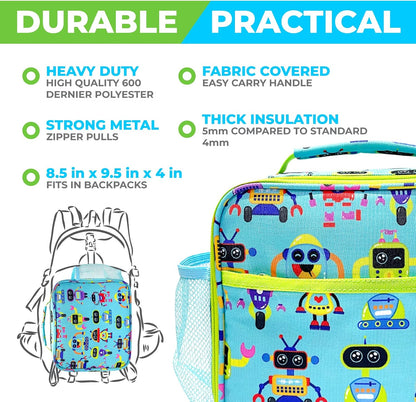 Bento Box with Stainless Steel Thermo, Insulated Lunch Bag, Ice Pack Set for Kids - 5 Compartments, Lunches or Snack Container for Girls, Toddlers Daycare Pre-School, Kindergarten Purple Unicorn