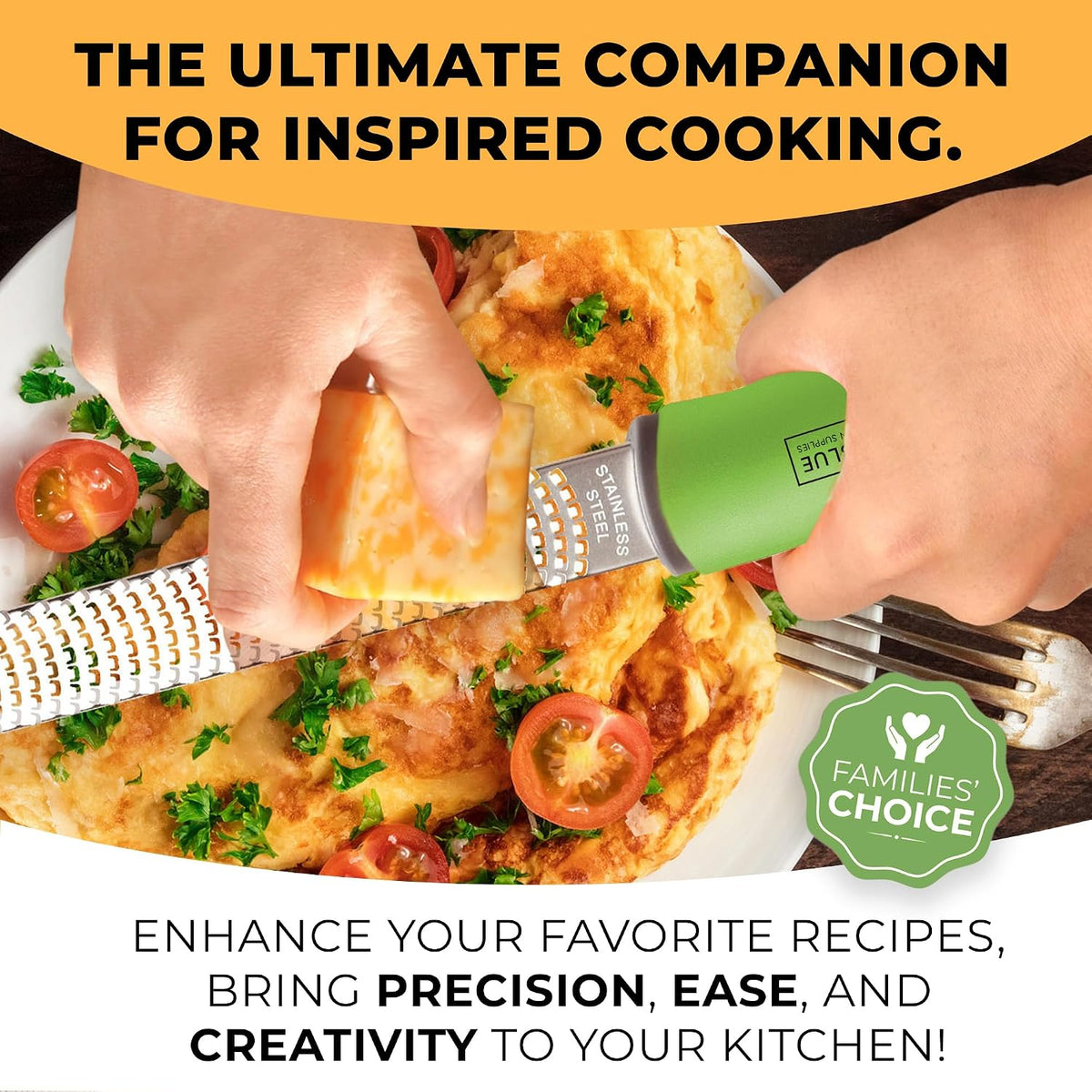Orblue Lemon Zester & Cheese Grater - Premium Citrus Zester, Kitchen Grater for Parmesan, Chocolate, Fruits, Vegetables, Ginger, Garlic, Nutmeg - Stainless Steel Blades with Protective Cover, Gray