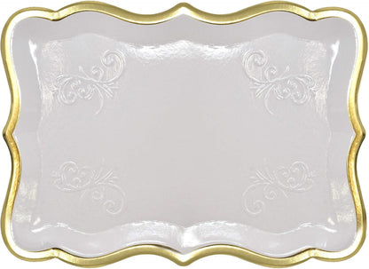 Gift Boutique 10 White Rectangle Trays with Gold Rim Border for Dessert Display Table Parties 9" X 13" Disposable Paper Cardboard in Elegant Shape for Platters Cupcake Display Birthday Party Weddings