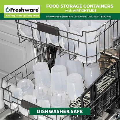 Freshware Food Storage Containers with Lids [60 Pack 8, 16, 32 oz, 20 sets each size] Plastic Deli Containers, Meal Prep Containers, Microwave and Freezer Safe, Stackable, Leakproof, BPA Free, Clear