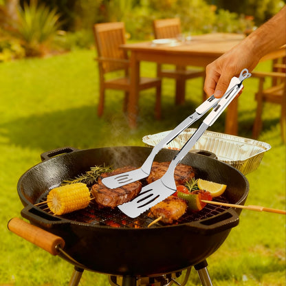 13.5-inch Stainless Steel Tongs for Cooking – Versatile Metal Spatula Tongs for Flipping, Picking Up, Cutting, and Stir-Frying Meats and Other Foods. Kitchen Tongs Durable and Multifunctional.(White)