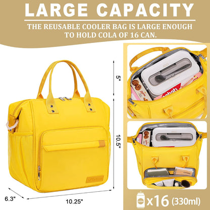 TuErCao Small Lunch Bag Lightweight Insulated Lunch Box for Women Work Portable Soft Cooler for Picnic Travel Road Trips, Loncheras para Mujer, Black