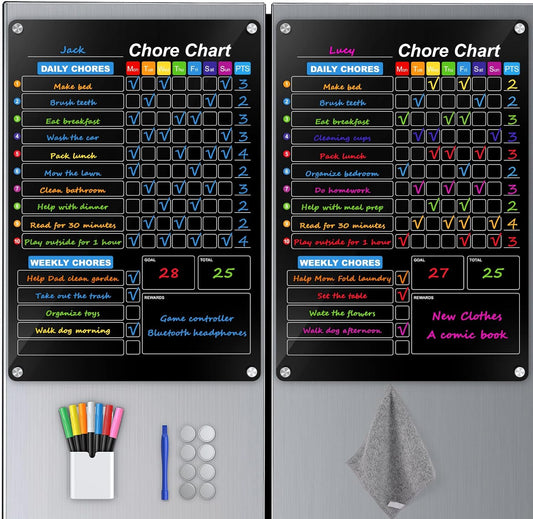Clear Magnetic Acrylic Dry Erase Calendar for Fridge, Monthly & Weekly/Chore Chart Planning Board Set for Kids/Adults/Teens, Includes 7 Colorful Markers, 16"x12"