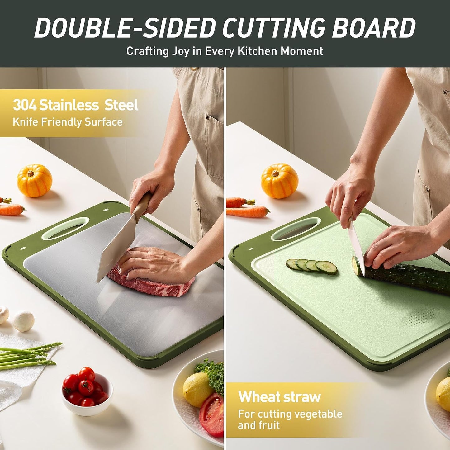 2 Packs Stainless Steel Cutting Board Set, Best Non Toxic Cutting Boards for Kitchen, Double Sided Metal Chopping Board for Meat/Fruit/Vegetables, Food Grade Kitchen Set Gift, [16”×11”+18”×12” Inch]