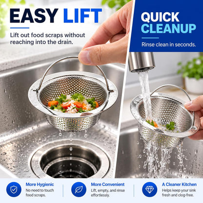 Kitchen Sink Drain Strainer & Stopper with Basket, Stainless Steel Drain Plug Cover Catcher for Food Waste - Sink Accessories for Home or Kitchen Sink Shroom Fit US Standard 3-1/2'' Drain Hole
