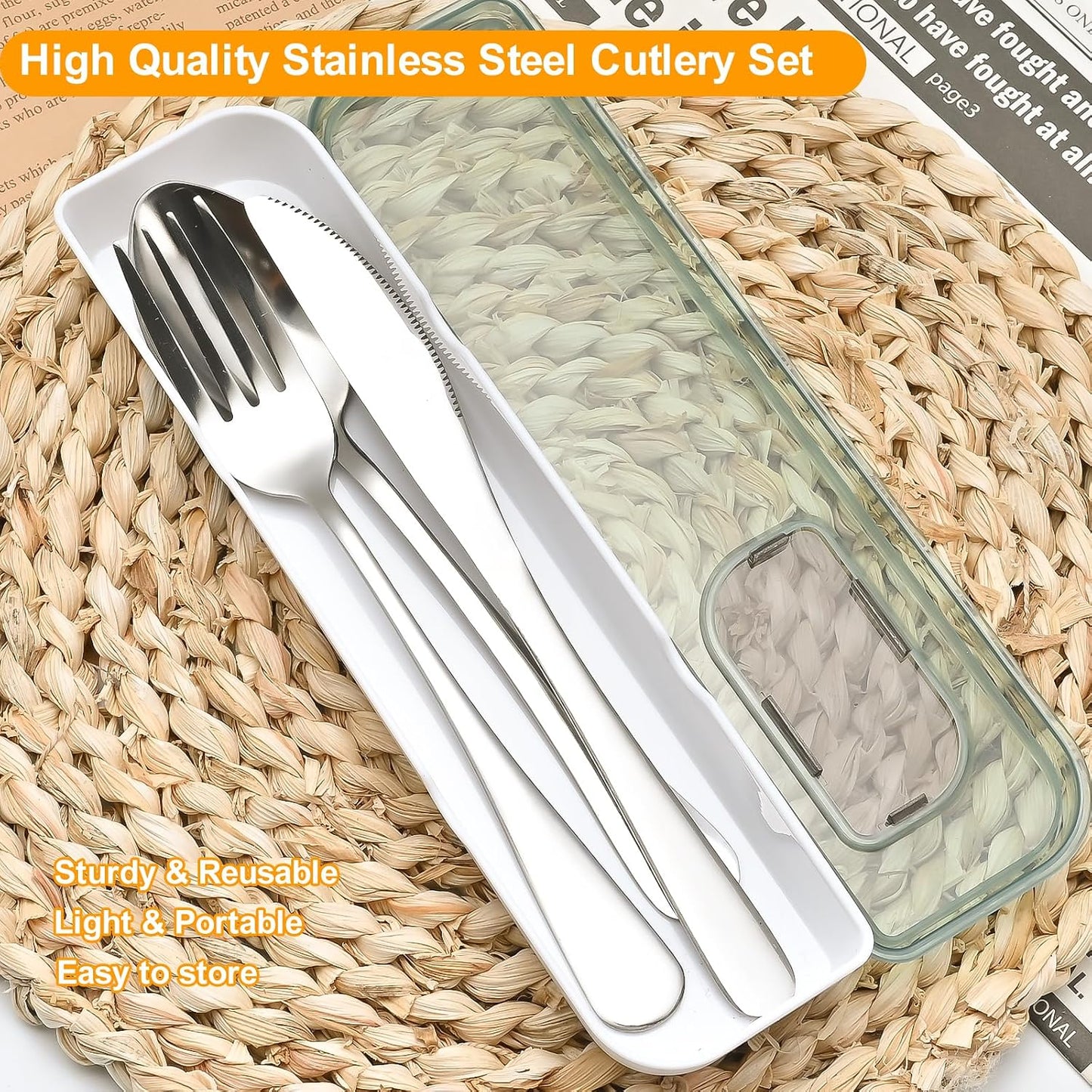Reusable Travel Utensils with Case, 4pcs Portable Cutlery Set, Knives Fork and Spoon Set for Lunch Box, Portable Silverware Set for Travel Camping Picnic Hiking Office