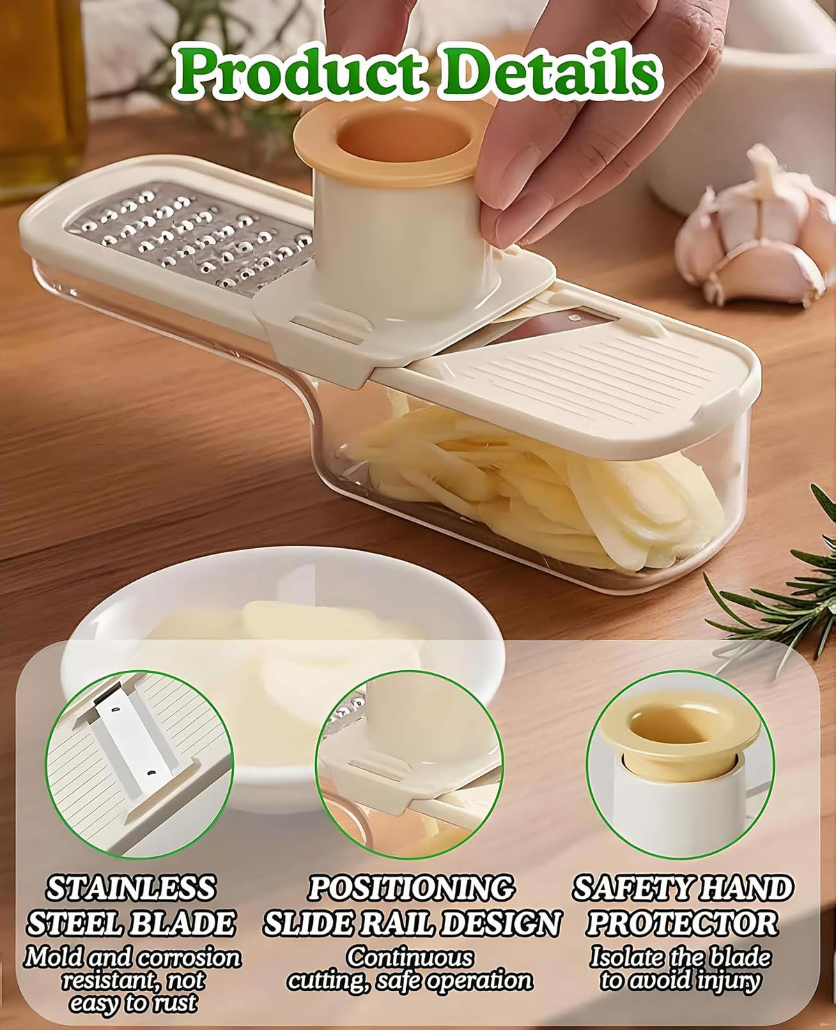 2PCS Small Multifunctional Garlic Grinder Hand, Mini Garlic Slicer Super Thin with Container
