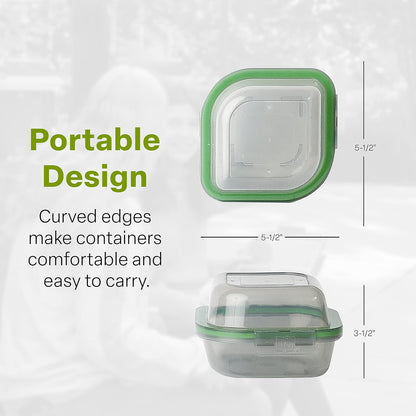MyGo Container Large To-Go 3-Compartment Food Containers, Pack Of 3, 9-3/8" X 9-3/8" X 2-1/2", Reusable, Microwave Safe, NSF Certified, Smoke/Green