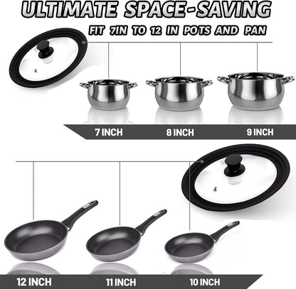 Lerykin Tempered Glass Lid - Universal Lid with Heat Resistant Silicone Rim for Pots, Pans and Skillets - Pan Cover Replacement Lid Fits 9.5", 10" and 11" Diameter Cookware