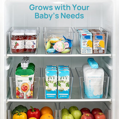 Vtopmart 4 Pack Breast Milk Storage Bags Container with Sliding Adjustable Dividers, Flexibly Adjust Compartments for Breast Milk Storage, Fridge and Freezer Organizer Bins