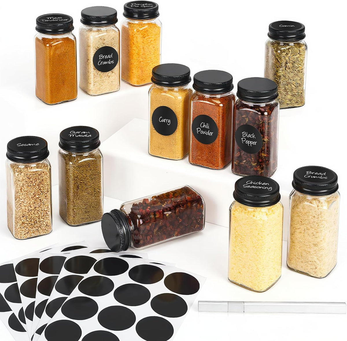 DIDITIME Spice Jars with Label, 4oz Empty Square Seasoning Containers