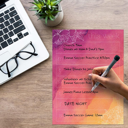 Dry Erase Weekly Calendar Planner Sticker Decal | Removable & Reusable | Magnetic Fine-Tip Marker Included (6 x 9 inches, White)