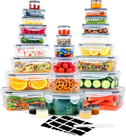 32 Piece Food Storage Container with Lids (16 Containers + 16 Lids) - Plastic Food Containers with Lid, Airtight Leak Proof Snap Lock, BPA Free Storage Containers