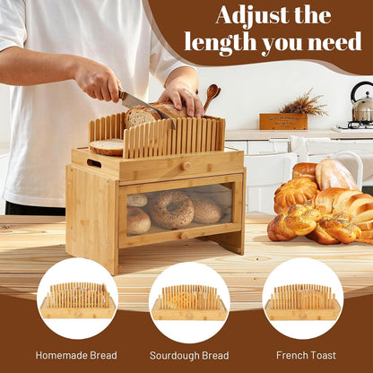 3in1 Bread Box for Kitchen Countertopm with Bread Slicer Bread Serving Tray