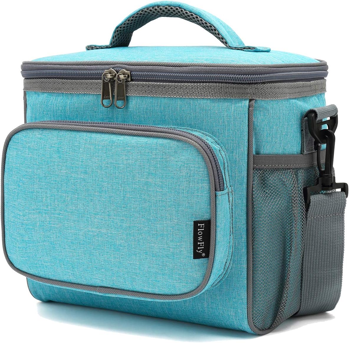 FlowFly Insulated Reusable Lunch Bag Adult Large Lunch Box for Women and Men with Adjustable Shoulder Strap,Front Zipper Pocket and Dual Large Mesh Side Pockets,Cherry - Colors B