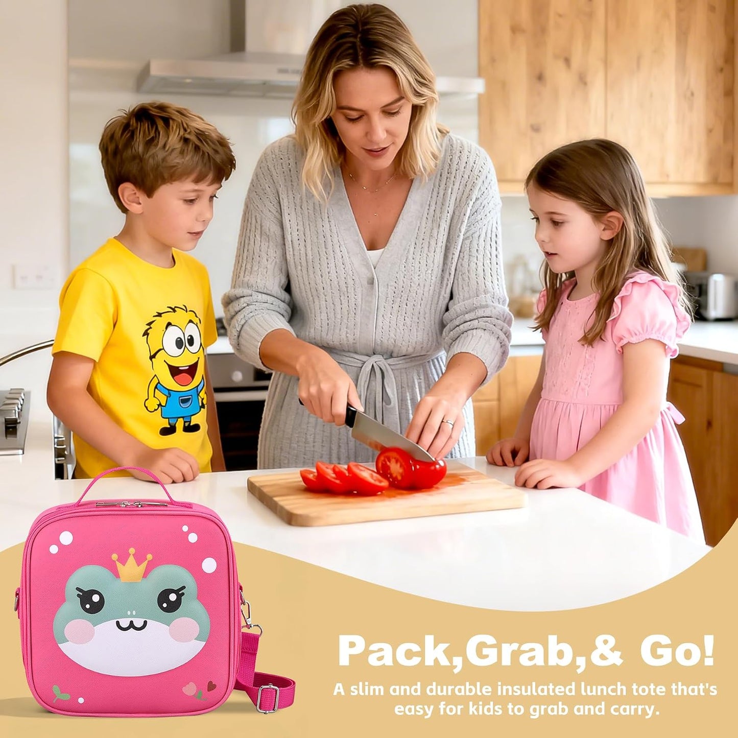 Kids Lunch Box for Kids Insulated Reusable Lunch Bag Tote Durable Children Leak-proof Lunchbox with Adjustable Shoulder Strap for School Daycare Travel Picnic (Navy - 3D Dinosaur)