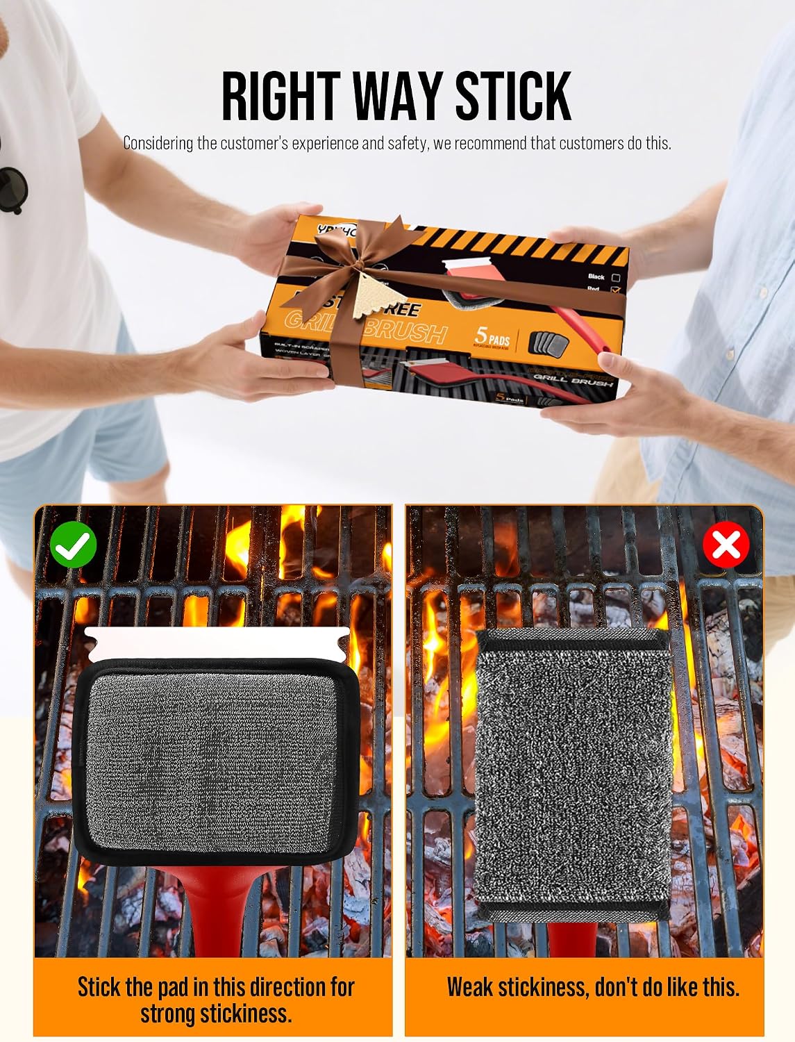Grill Brush Bristle Free, Grill Cleaner Brush with 5 Replacement Heads, Ultra Safe Grill Brush for Outdoor Grill, Cast Iron, Stainless Steel Grates, Grill Scraper Outdoor BBQ Grill, Black