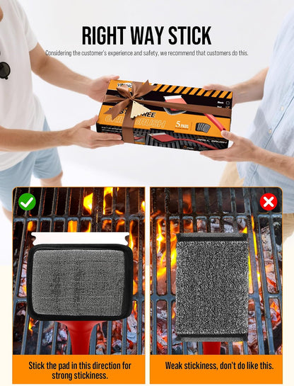 Grill Brush Bristle Free, Grill Cleaner Brush with 5 Replacement Heads, Ultra Safe Grill Brush for Outdoor Grill, Cast Iron, Stainless Steel Grates, Grill Scraper Outdoor BBQ Grill, Black