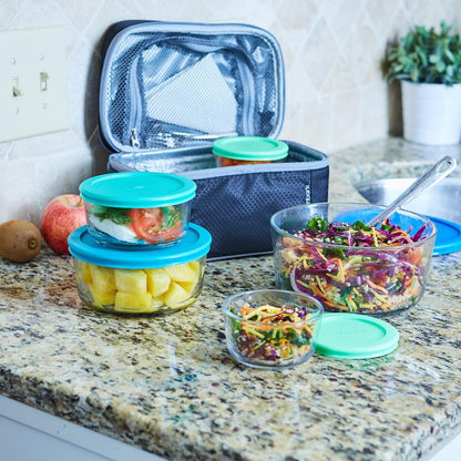Anchor Hocking 12 Piece Glass Storage Containers with Lids (6 Glass Food Storage Containers & 6 Navy Blue SnugFit Lids)
