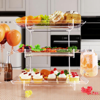 Bakzon 3 Piece Cupcake Stand, Acrylic Dessert Table Display Set, Clear Square Serving Trays for Birthday, Wedding, Baby Shower