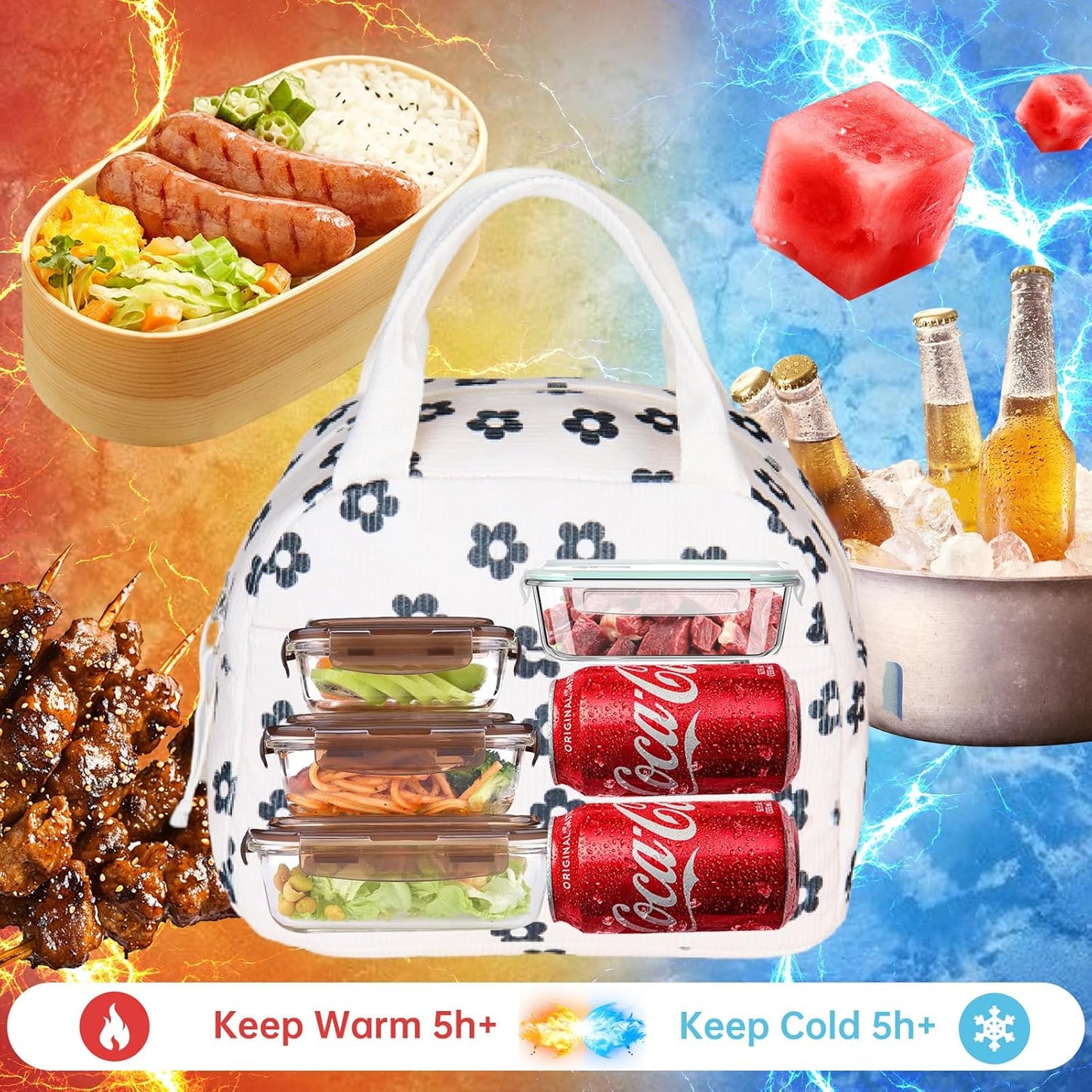 Lunch Bag for Women Men Girl,Large Cute Corduroy Lunch Tote Bags - Reusable Insulated Lunch Box for women with Handle, Leakproof WaterProof Design for Office, School, Work,Picnic.