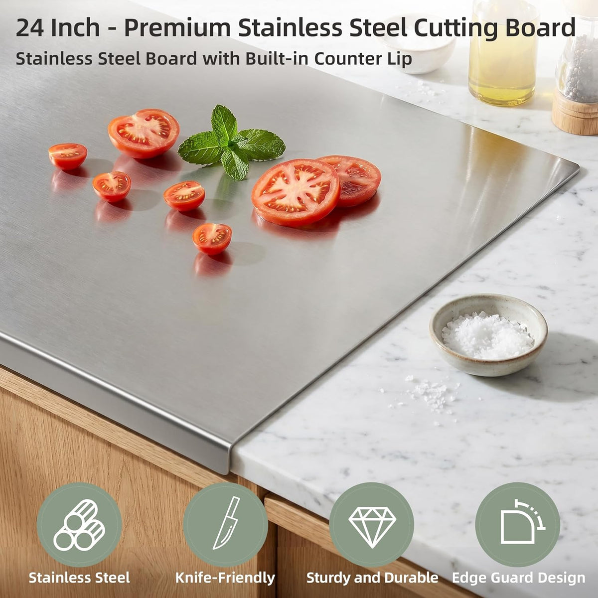 Stainless Steel Cutting Board Set with Lip, 2 Pack 16" & 24" Metal Chopping Boards for Kitchen Countertop, Non-Slip Food Prep Boards for Meat & Vegetables