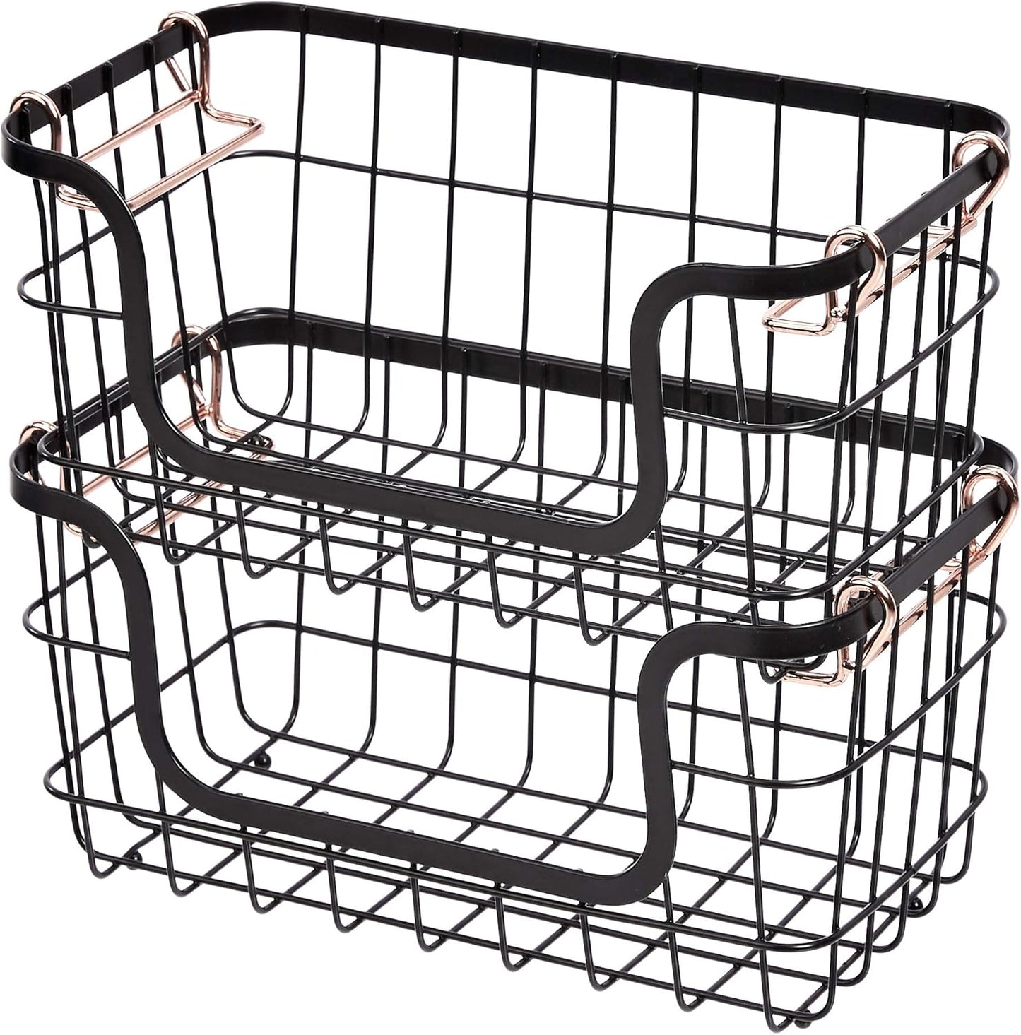 Amazon Basics Stackable Metal Wire Rectangular Storage Baskets for Kitchen, Bathroom or Pantry Organizing, 2 Count, Black