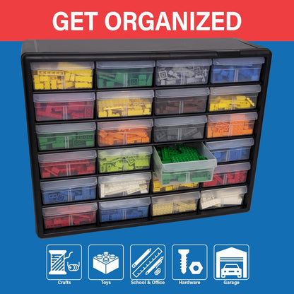 Akro-Mils 44-Drawer Plastic Drawer Storage Cabinet for Garage Organization, Bead Organizer, Building Bricks Storage, Teacher Toolbox, Makeup Organizer, 20" W x 6" D x 16" H, 10144 Black
