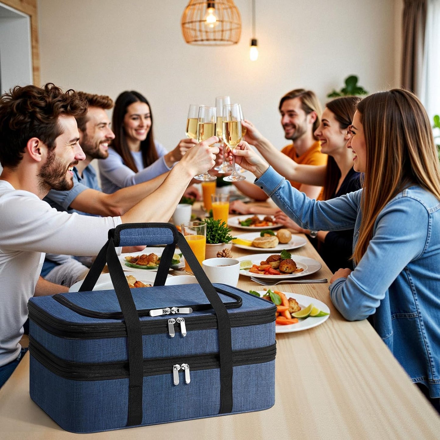 Double Insulated Casserole Carrier - Portable Casserole Carriers for Hot or Cold Food Lunch Tote Warmer or Cooler Bag for Potluck Parties Picnic Cookouts, Fits 9" x 13" Baking Dish - Grey