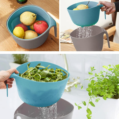 Kitchen Colander and Strainer Bowls Set,2 in 1 Fruit Vegetable Washing Basket for Soaking,Draining Pasta,Rice,Quinoa,Small Grains and Food Mixing-4.5Quart