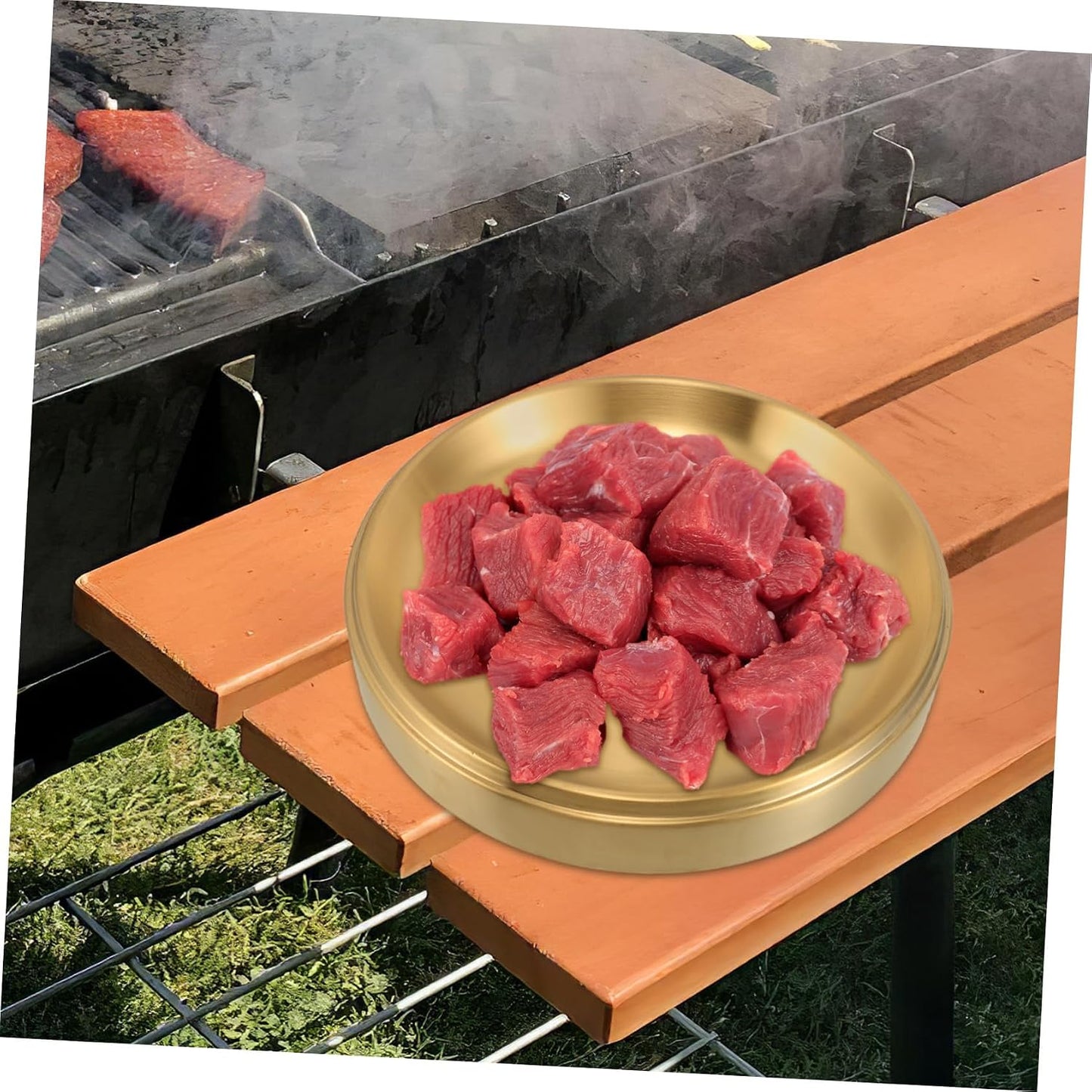 OUNONA Stackable Stainless Steel Griddle Plate for Bbq and Grilled Side Dishes Round Serving Tray for Food Prep and Outdoor Cooking Versatile and Space-saving Design