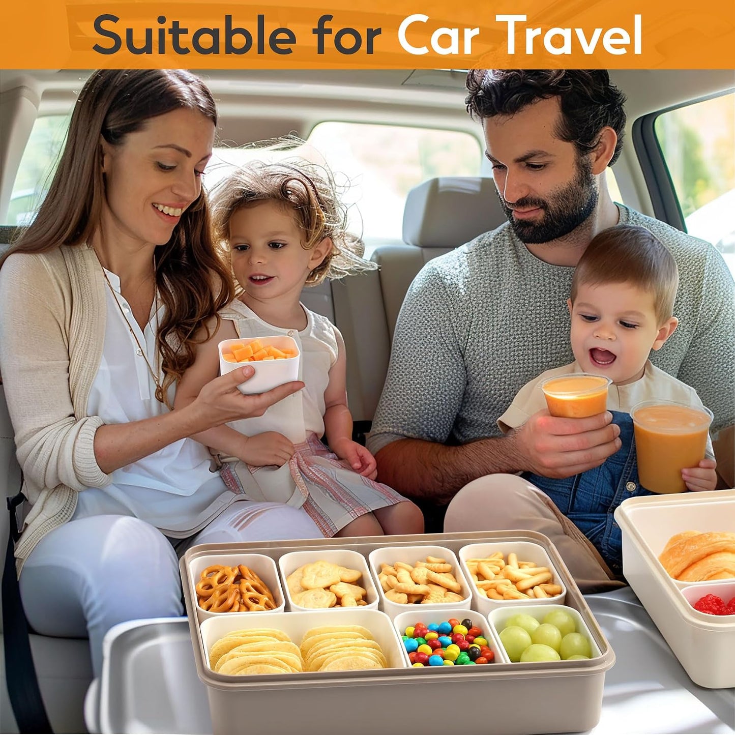 Snackle Box Container for Adults, 11 in 1 Divided Serving Tray Snack Box Containers with Stackable Compartment and Handle, Customizable Charcuterie Boxes Portable Snack Platter for Party Travel, Brown